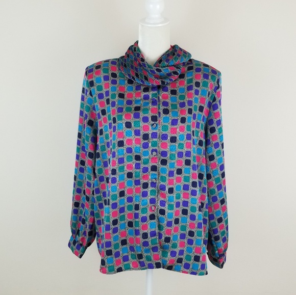 VTG Abstract Cowlneck Blouse - Picture 1 of 7